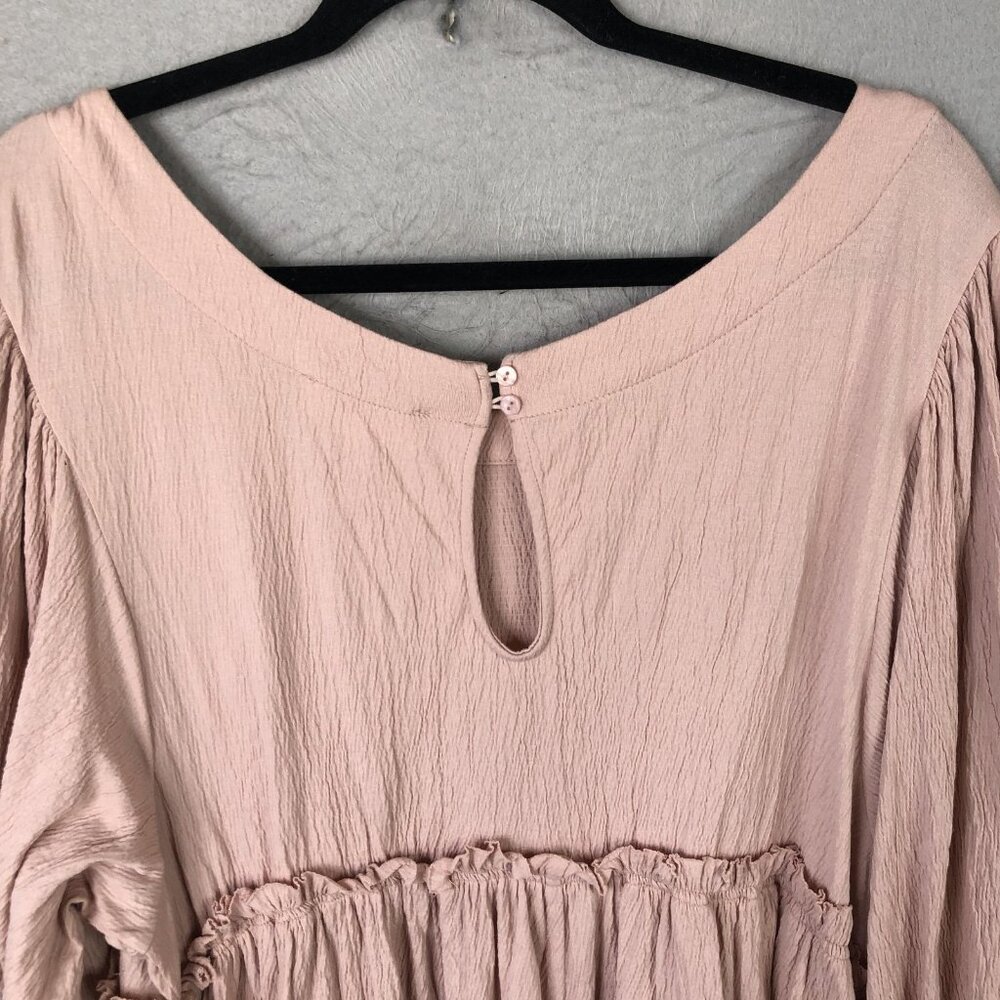 Mable Dress Women M Pink Crinkle Trapeze Boho 3/4 Balloon Sleeve Babydoll Y2K - Picture 16 of 16